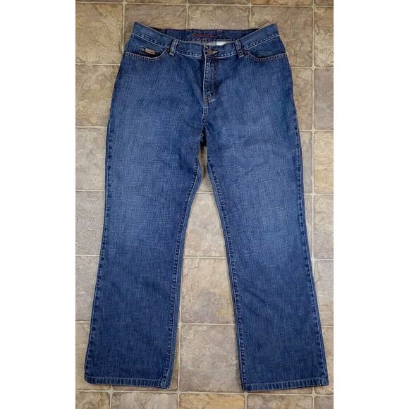 Y2K Eddie Bauer Womens Boot Cut Jeans Size 14 Blue Denim Mid Rise Cotton - Picture 1 of 4
